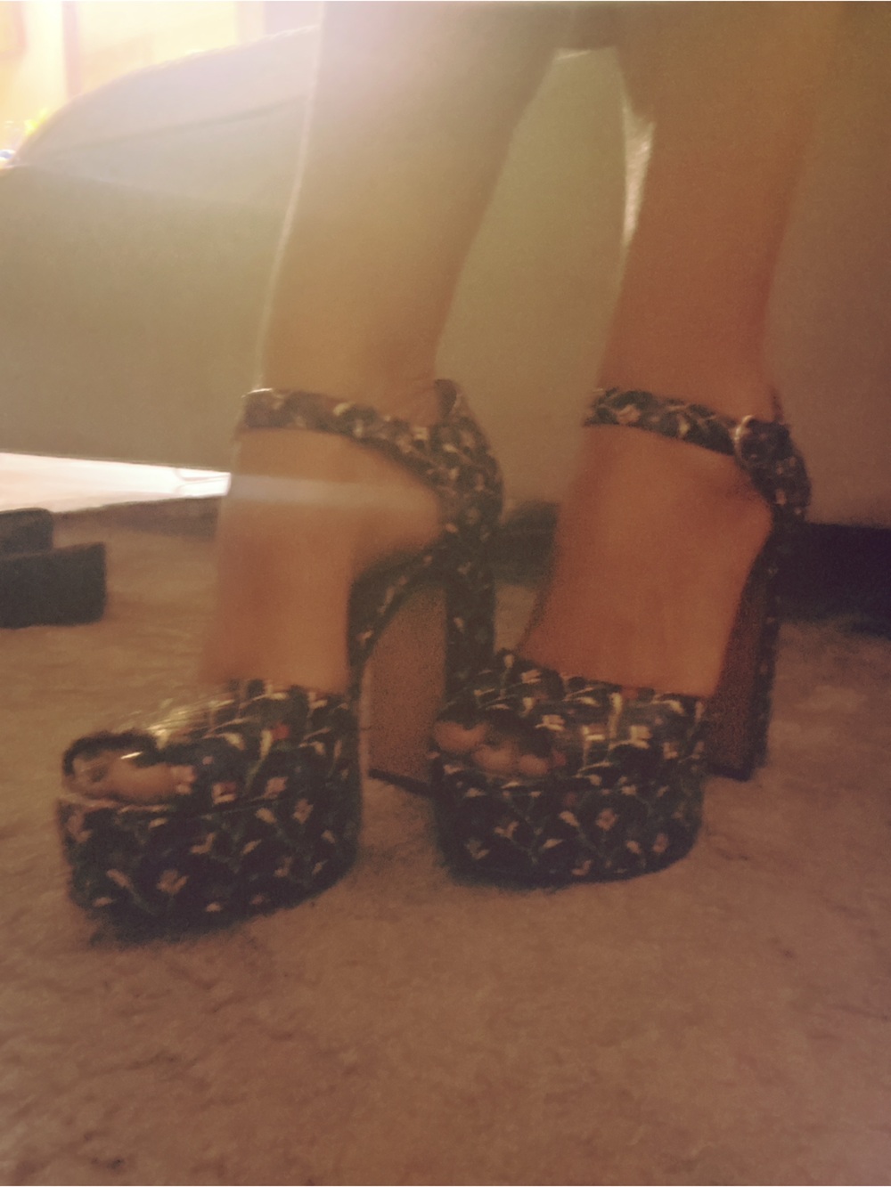 Marc Jacobs High Platform Peep-Toe Ankle Strap Sandals in Black Floral